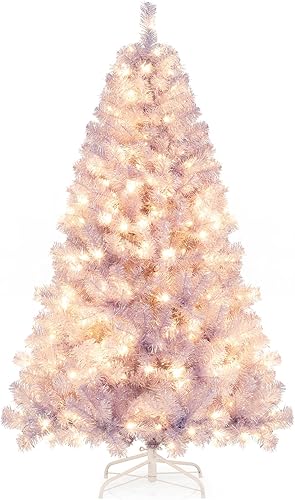 Miniatura 35 de Goplus - Árbol de Navidad artificial preiluminado de 9 pies, pino nevado articulado de PVC de alta calidad con base metálica y luces LED, decoración
