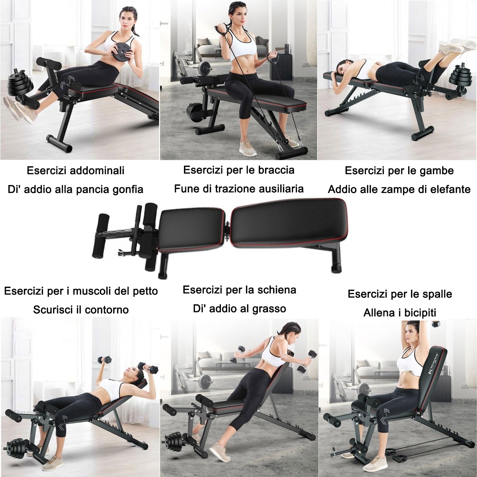 Panca Palestra Multifunzione, Panca Piana, Panca Pesi Regolabile, Pancas Addominali per l'allenamento della forza in Palestra Casa, Attrezzi Palestra CasaBlack,48 * 162 * 111CM
