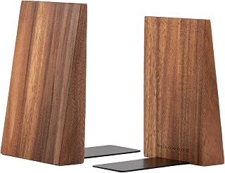 Muso Wood Acacia Wood Bookends - Heavy Duty Thickened Design for Heavy Books, Non-Skid Handmade Decorative Shelf Book Ends