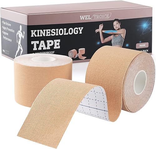 Weltroice - Cinta de kinesiología (paquete de 2) para deportes y recuperación, resistente al agua, sin látex, cinta atlética de algodón elástico de