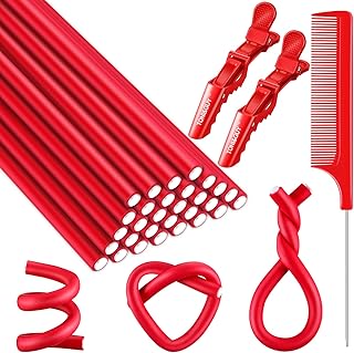 30 Pieces Flexible Curling Rod Hair Curler Set Spiral Hair Foam Bendy Curl Rod Twist-Flex Foam Styling Hair Roller with Steel Pintail Comb and 2 Pieces Alligator Hair Clip for Curling Short Long Hair