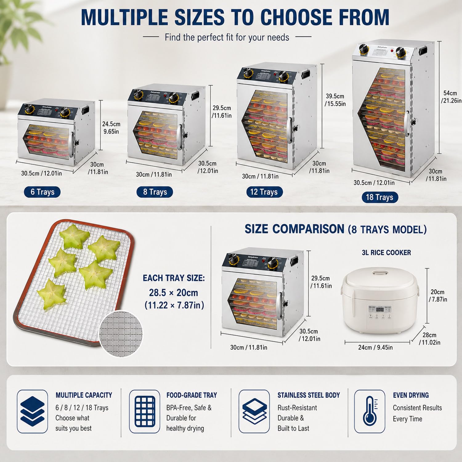 Deshidratador de Alimentos Multiusos, Amplio Rango de Temperatura de 40 a 90 ℃, Ventilador de circulación de 360°, electrodoméstico de Cocina para secar rodajas de Fruta. 8Layers-220v