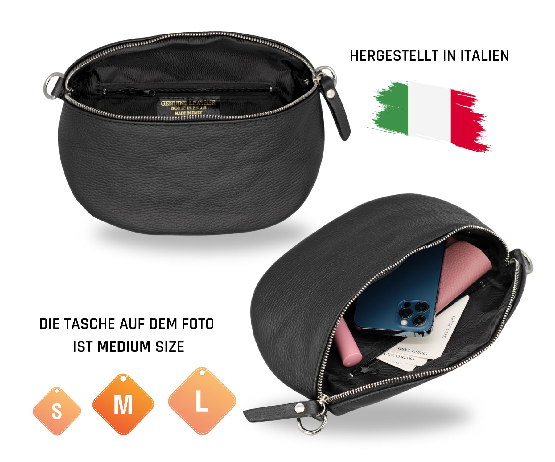 Adel Bags EMMA Silber Bauchtasche Echtleder Handgefertigt Crossbody Bag