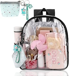 Zaino per Bambini Set 3 in 1 Borsa per Scuola Primaria Trasparente Zaino Casual Impermeabile in PVC con Portamonete Trasparente e Simpatico Portachiavi Piggy per Bambini