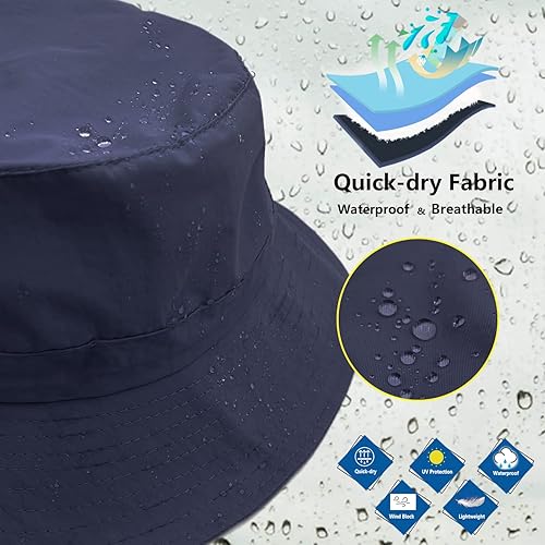 Miniatura 9 de woogwin Sombrero de lluvia impermeable con correa para la barbilla de secado rápido plegable Boonie sombrero de sol sombrero safari sombrero