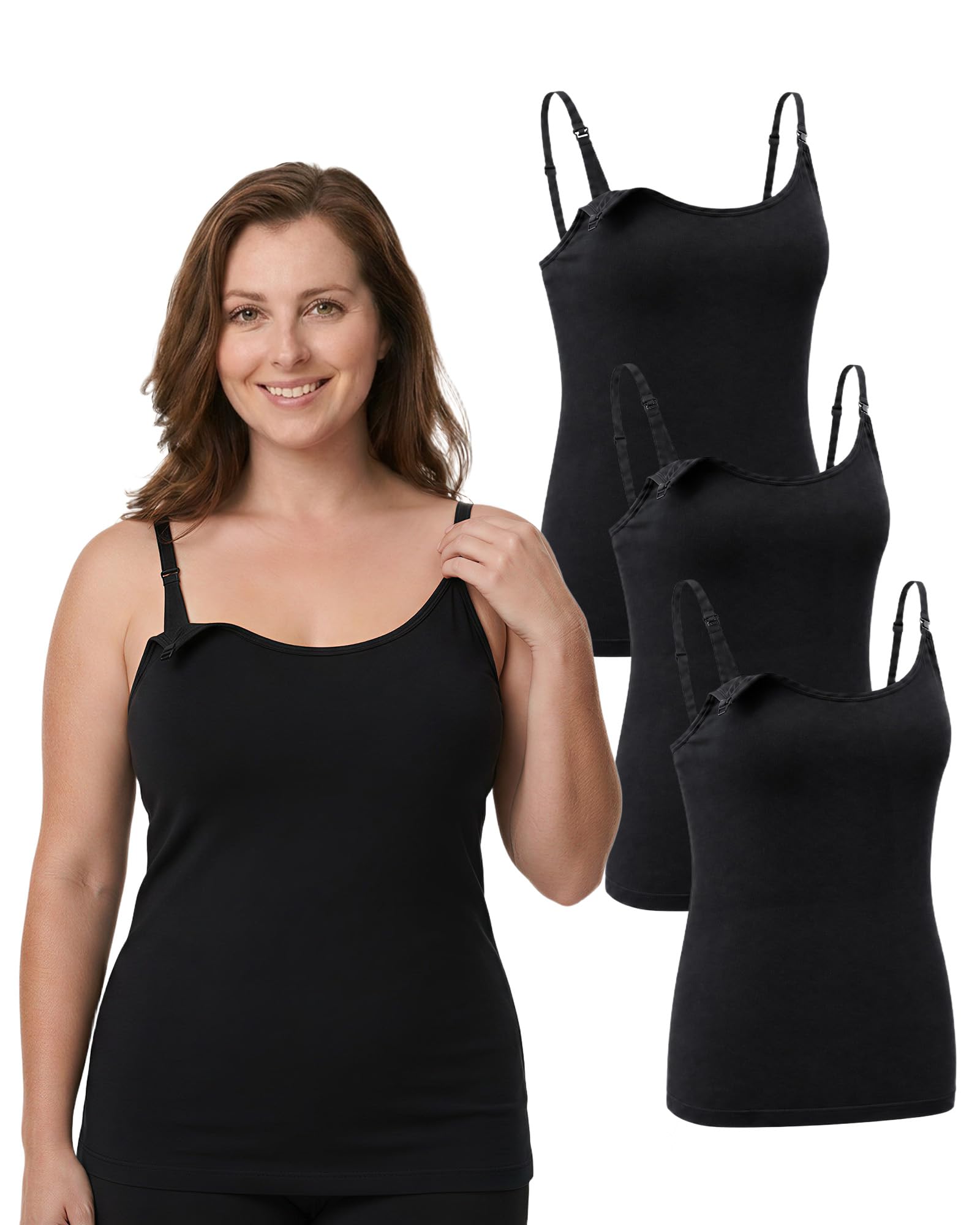 Nursing Cami Tank Tops for Breastfeeding Women Nursing Tops Maternity Shirts, Camisoles with Built in Bra 3Pack-image-44