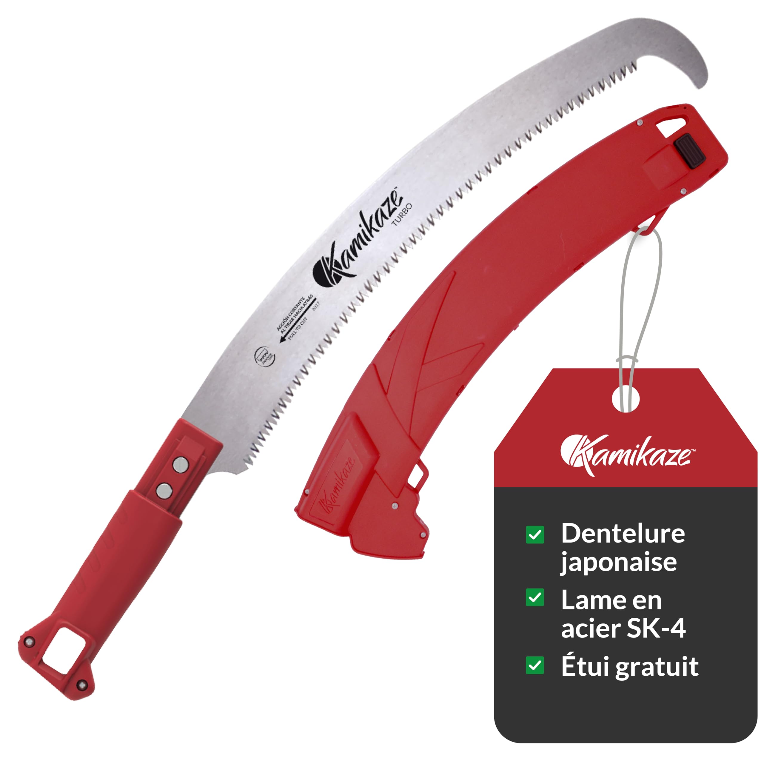KAMIKAZE Scie multi-tool MT-330 Lame incurvée de 33 cm Coupe japonaise Manche en polyamide rouge Idéal pour l'élagage des branches et l'aménagement paysager