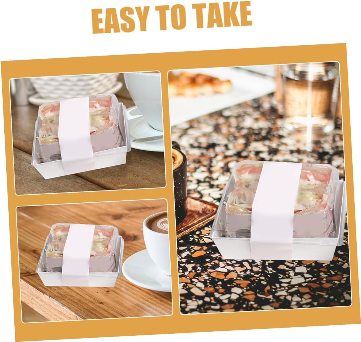 KICHOUSE 100pcs Clear Cake Boxes Small Dessert and Sandwich Packaging Containers Lids for Home Bakery Use Compact for Easy Carrying for Treat Wrapping