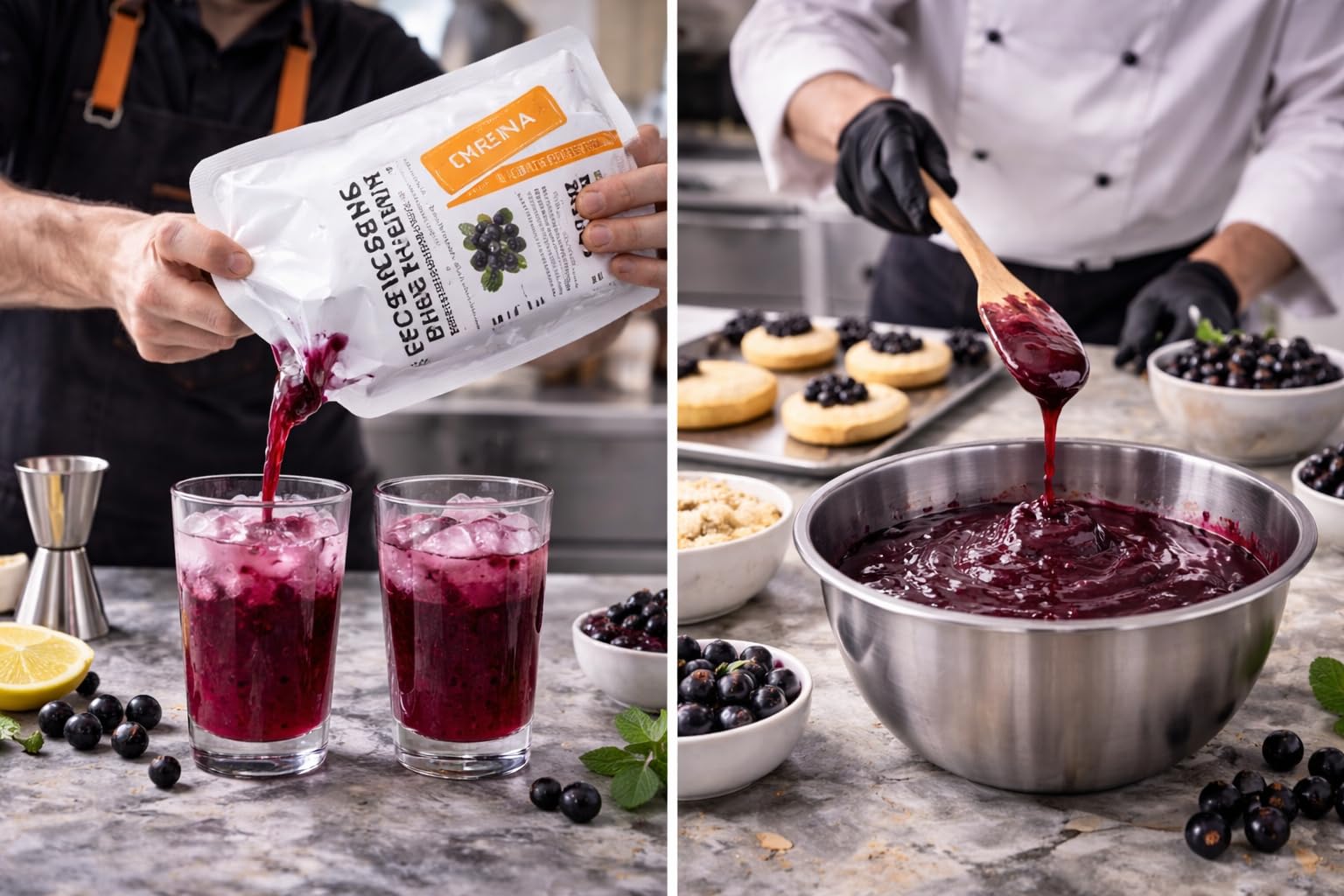 Premium Fruchtpüree Schwarze Johannisbeere 1 kg – 90% Fruchtanteil – Intensiver Geschmack – Perfekt für Desserts, Kuchen, Eis, Smoothies, Cocktails – Samtig, Fertig zum Gebrauch – Pasteurisiert