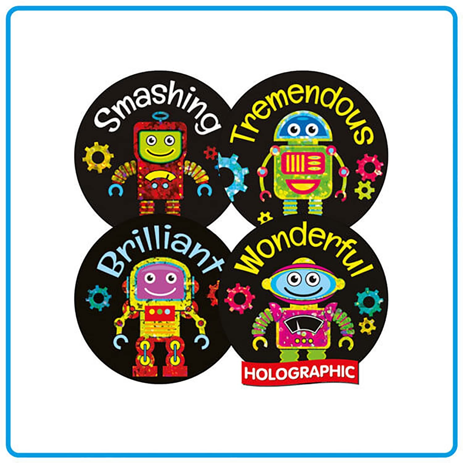 100 Holographic Robot Motivational Childrens Pupils School Teachers Reward Stickers 32mm Brainwaves Primary Teaching Services