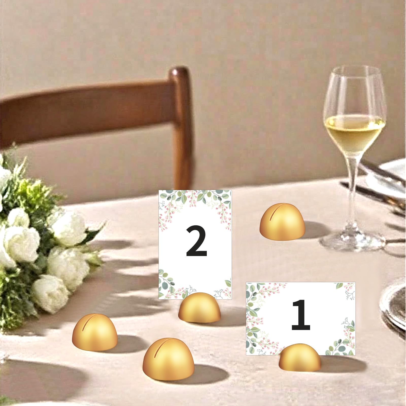 Tischkartenhalter, moderne Tischnummernständer, Setting Clips, runde Tischkartenständer für Geburtstag, Party, Hochzeit, Jahrestag, Empfang, Bankett, 60 Stück (Gold)