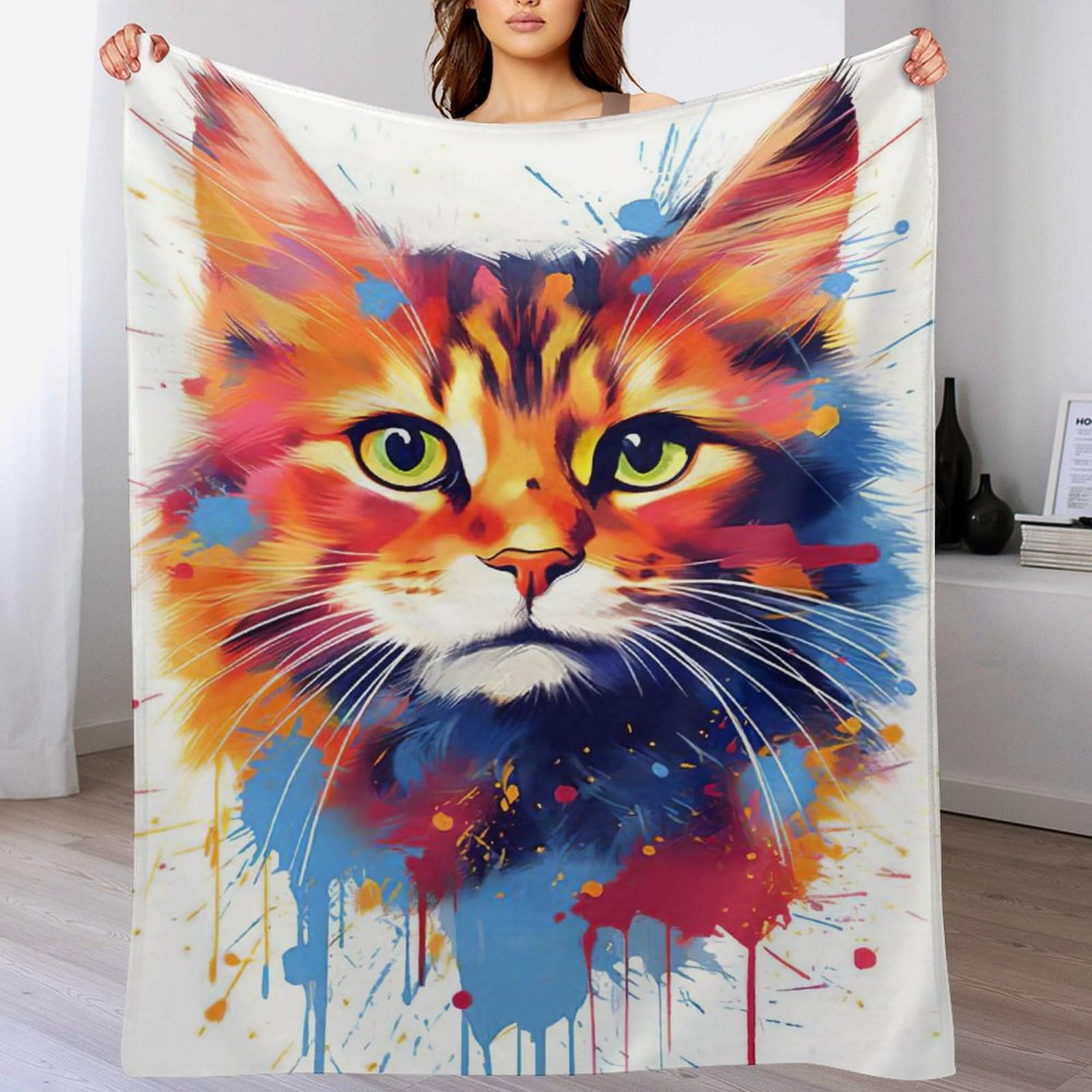 Manta de sofá con diseño de gato para tardes cálidas y confortables