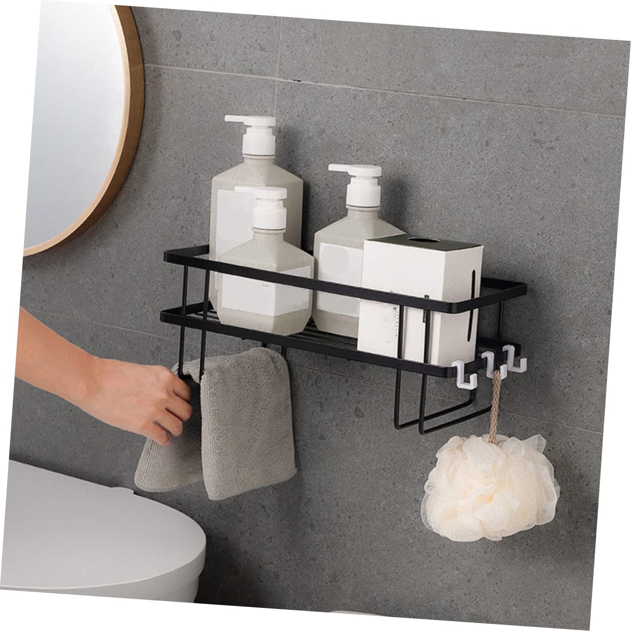 Mensola da Doccia Nera Perforazione Organizer per Facile da Installare Materiale Resistente per Asciugamani e Accessori per Ordinati
