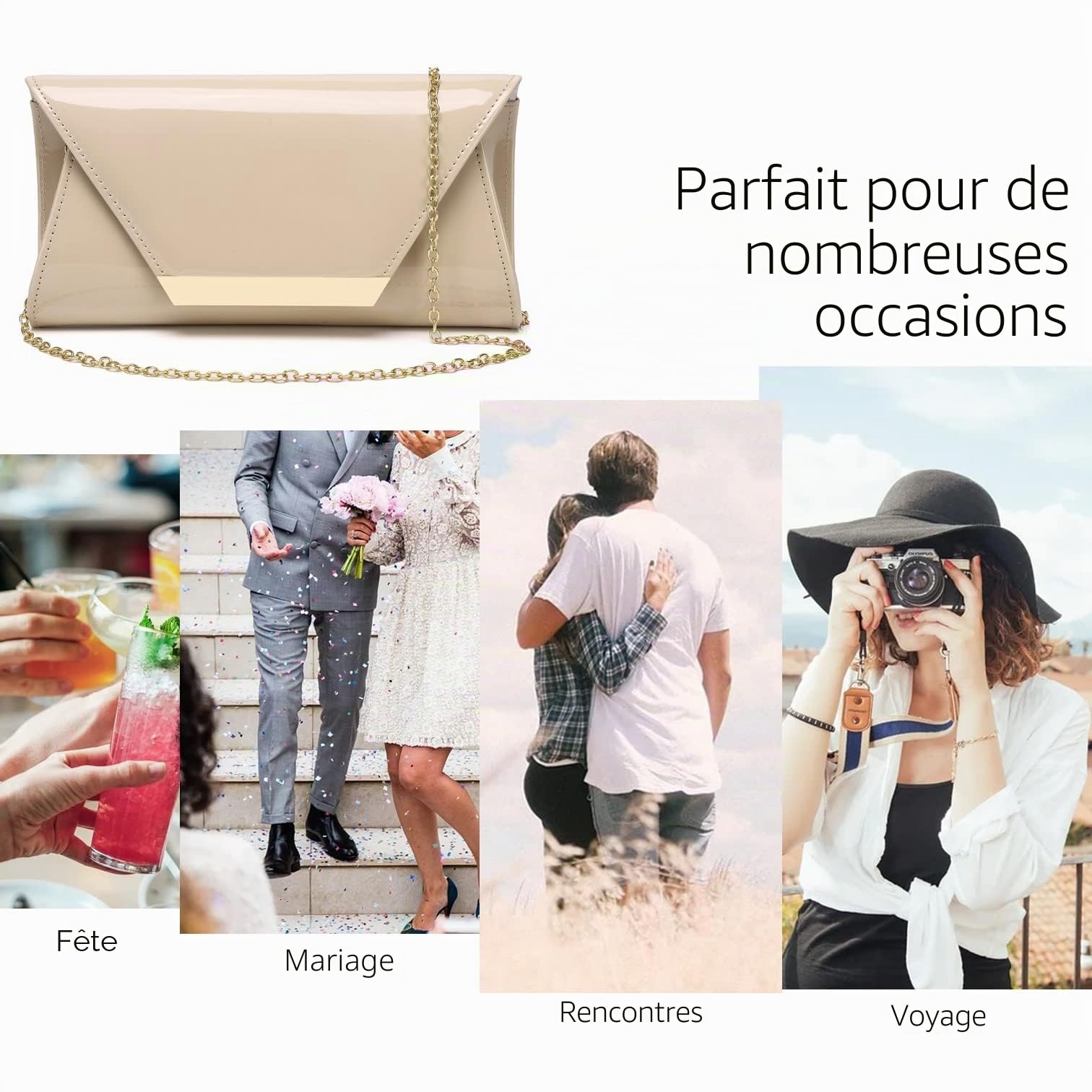 Pochette en cuir verni pour femme, sac à main élégant pour Noël, mariage, bal de fin d'année