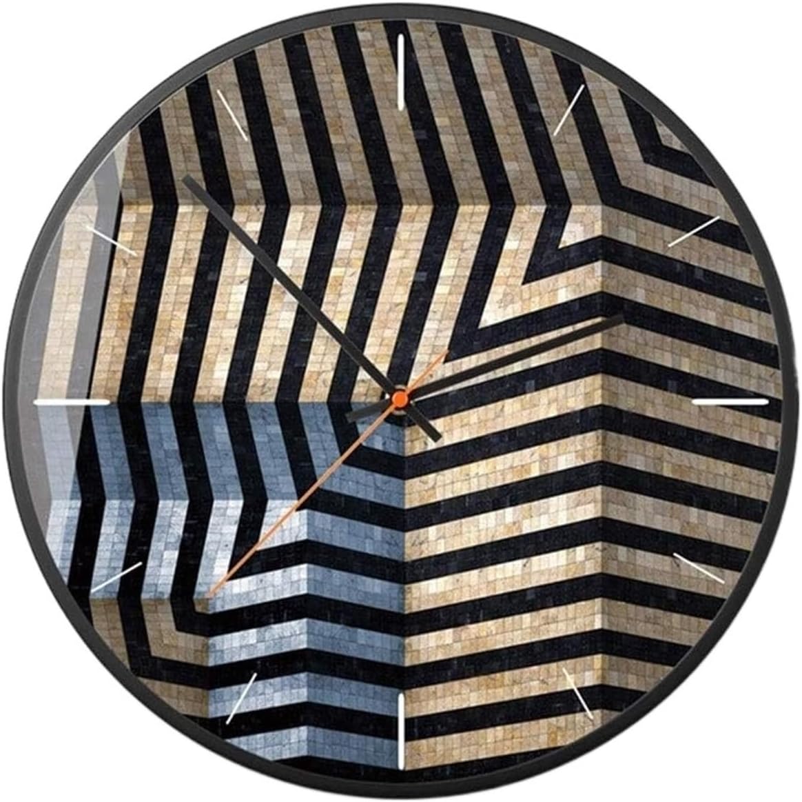Wall Clock Watch Glass Metal Material Abstract Geometric Pattern Brown Blue Home Living Room Wall Clock Clock 35cm * 35cm * 4.5cm