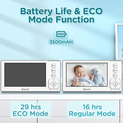Miniatura 3 de Blemil Monitor de bebé con cámara y audio, monitor IPS de pantalla dividida de 4.3 pulgadas con batería de 29 horas, rango de 1000 pies con zoom