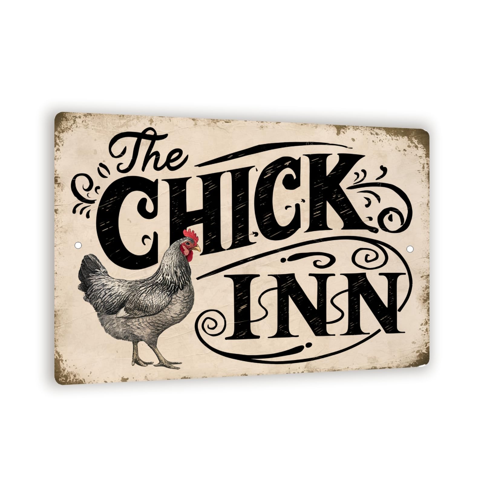 Xingfox As Pic15 Vintage-Style The Chick Inn Sign - Rustic Farmhouse Decor With Detailed Chicken Illustration, 8X12 Inch