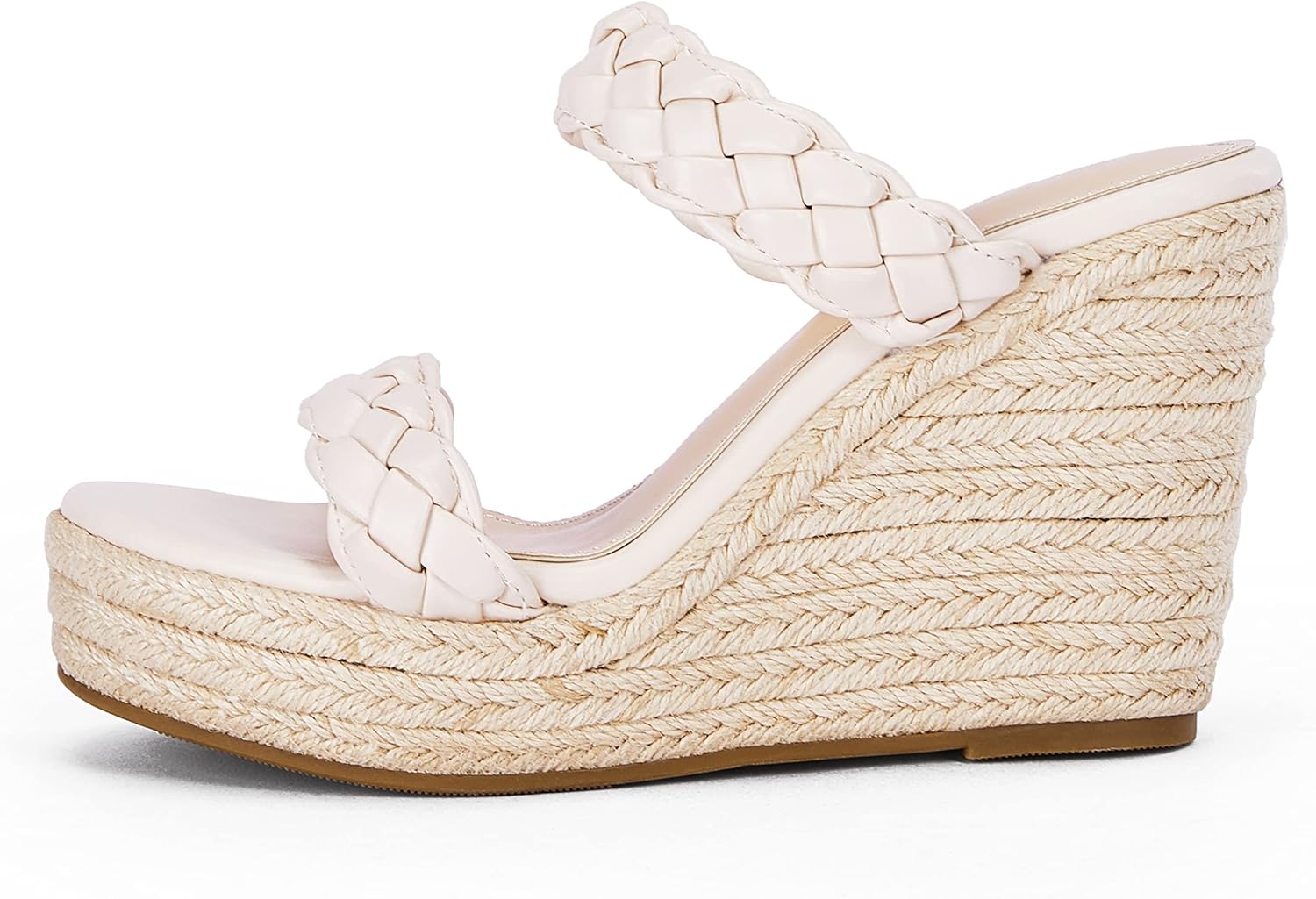 Coutgo Womens Wedge Platform Sandals Espadrilles Two Strap Woven Slip On Summer Cute Slide Sandals - Image 2