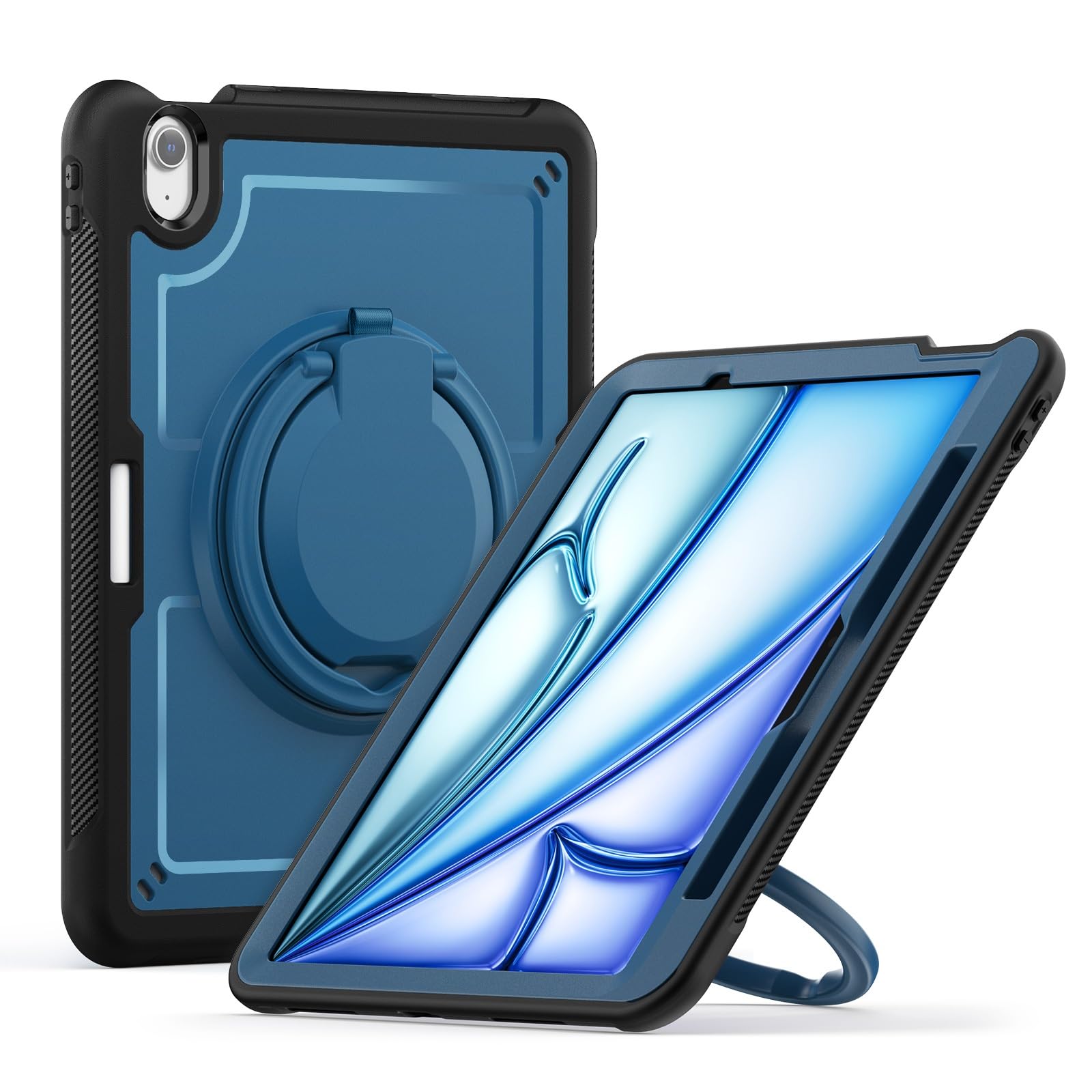 Hülle kompatibel mit iPad Air 11 M2 2024 Zoll, Stifthalter & Ständer & Schultergurt, Militärqualität, robuste, stoßfeste for 6. Generation(Navy Blue)