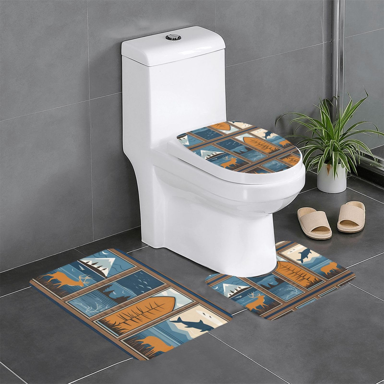 Tapis de salle de bain cerf Lodge Bear anti-glissade pour sécuriser le sol de vos toilettes