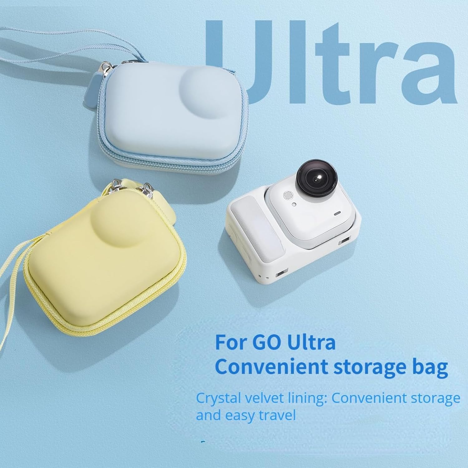 2-in-1 GO Ultra Charging Base & Carrying Case Kit Compatible with Insta360 GO Ultra, Hard Shell Storage & Charging Dock Combo with Carabiner (Blue)
