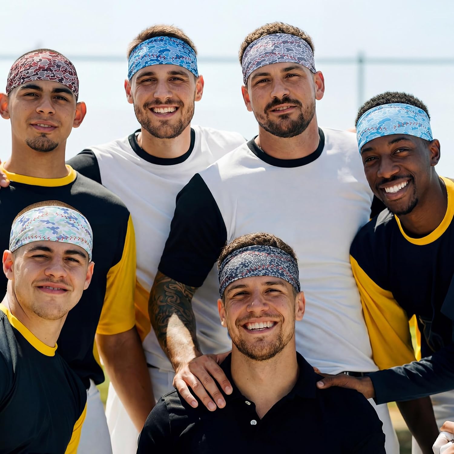Cuffbow 6 Pcs Baseball Camo Headbands for Women Men, Wide Elastic Sweatband Non-Slip Sports Headband Softball Game Day Hair Accessories Baseball Mom Team Gifts Workout Yoga Running Bandana