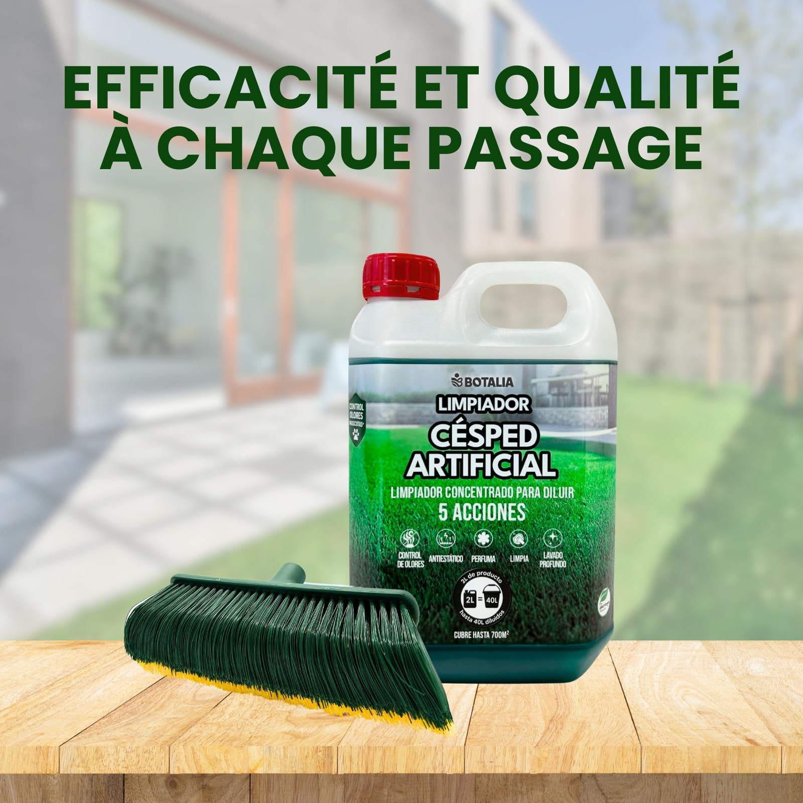 Pack de nettoyage PLANTAWA nettoyant pulverisateur pour gazon artificiel/pelouse synthétique. Nettoyant urine chien et chat 1L et brosse (sans poignée)