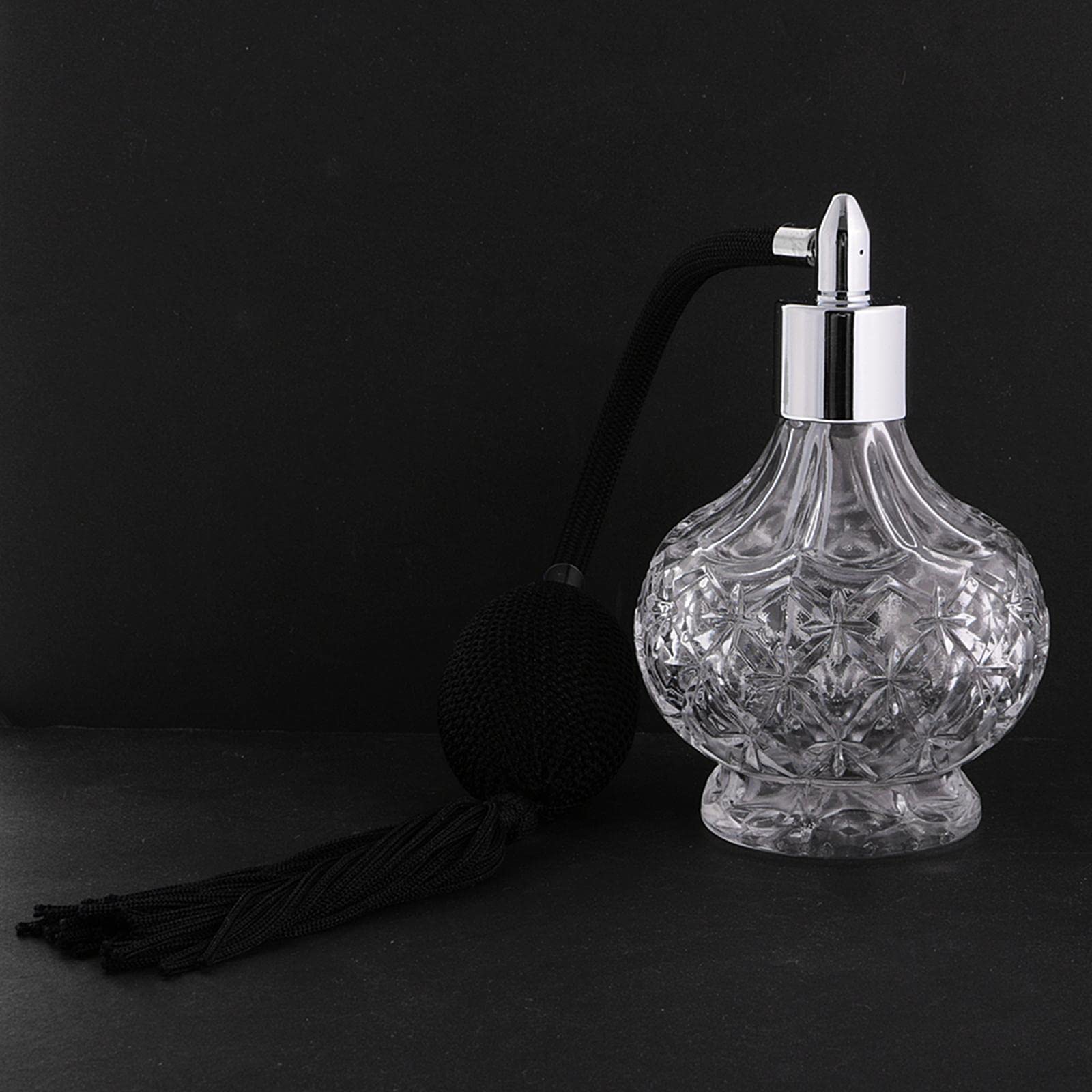Parfümflasche Kristallparfümsprühflasche Nachfüllbare Glasflakon Zerstäuber Metallverschluss 100ml für Schlafzimmer Wohnzimmer Geschenk, Schwarz
