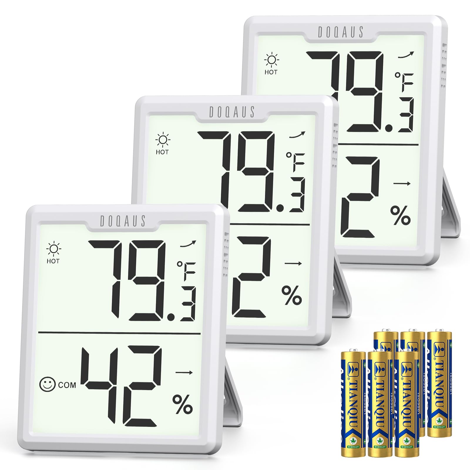 DOQAUS Paquete de 3 termómetros de habitación higrómetro digital de humedad grande con monitor de temperatura y humedad