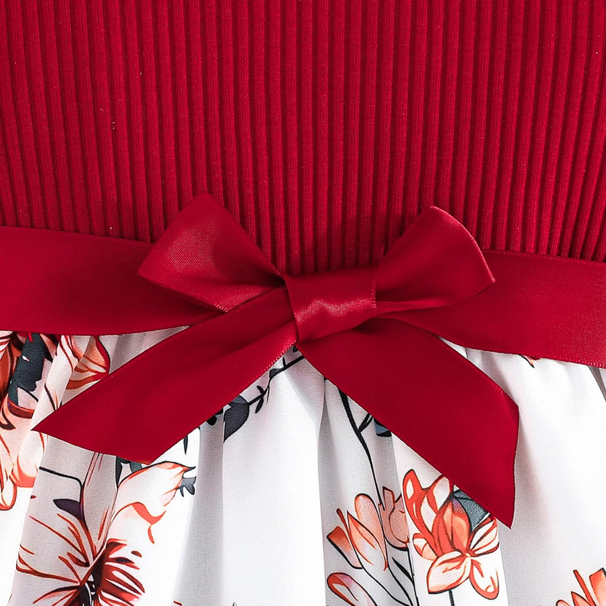 Robe Bowknot Fille Robes pour Enfants Papillon Imprimé Floral Robe Princesse Enfant pour Mariage Anniversaire FêTe 4-8 Ans