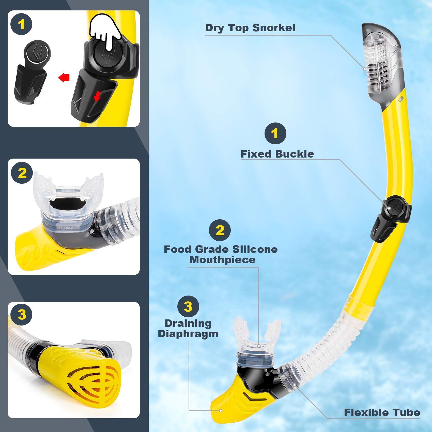 ZEEPORTE Zestaw masek do snorkelingu, rozmiar podróżny, sprzęt do nurkowania dla dorosłych z panoramicznym widokiem, maska przeciwmgielna, płetwy trekkingowe, torba na sprzęt do treningu pływania