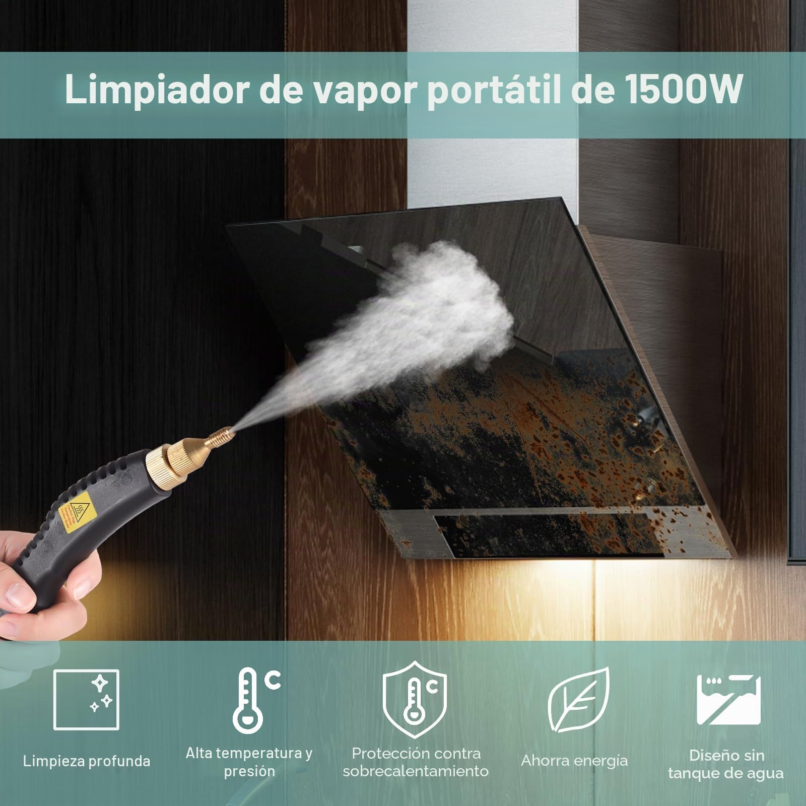 Kavolet Limpiador a Vapor, Vaporeta Limpieza Hogar Potente de Mano 1500 W, Limpiador portátil Multiuso, 3.5 Bares de presión, para Hogar, Cocinas, Alfombras, Cristales, Sofá