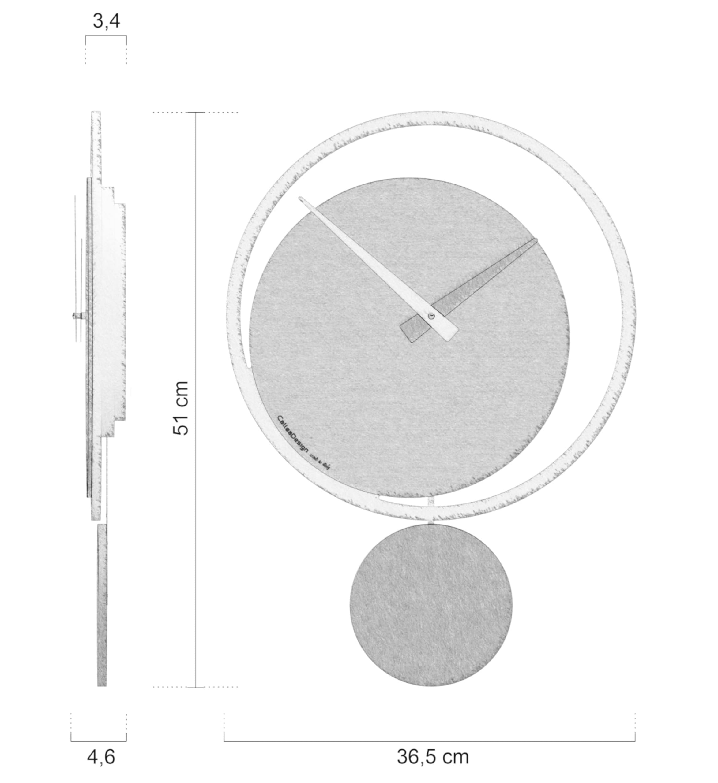 CalleaDesign Orologio a Pendolo Moderno da Parete Design Elegante e Contemporaneo 51x36 cm [Radica Grigia]