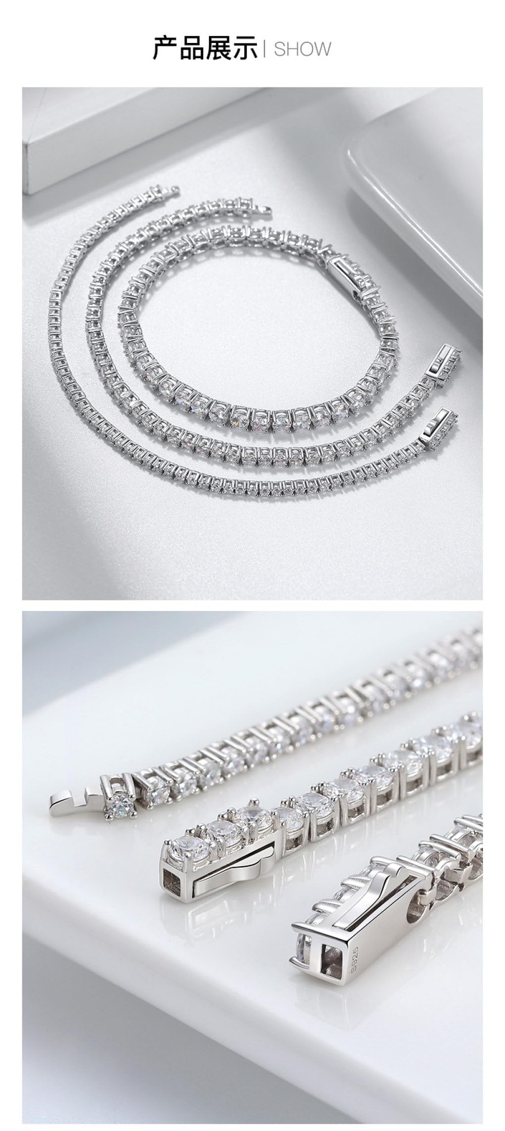 OZEO Armband Silber,S925 Sterling Silber Tennis Armband 4Mm Micro-Set Zirkon Diamant X-Link Armbänder Exquisites Freundschaftsarmband Licht Luxusschmuck Für Damen Männer Geschenk, 7 Zoll