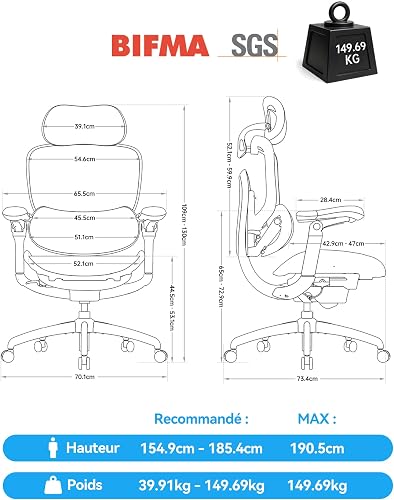 SIHOO Doro C300 V2 Ergonomic Office Chair, Mesh Desk Chair with 8D Armrests & Rotating Lumbar Support, Breathable Computer Chair with 3D Headrest, Seat Depth Adjustment & Tilt for Home Office - 3