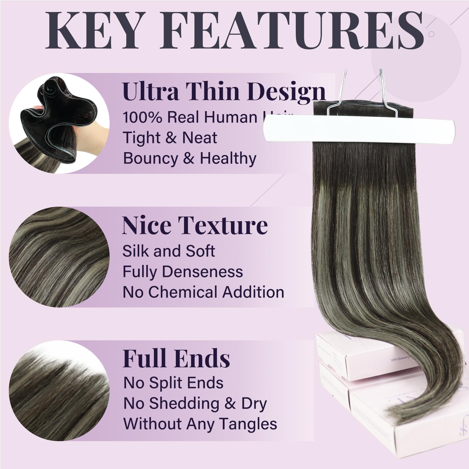 Fshine Capelli Veri Geniale Tessitura Ultra Sottile Capelli Tessitura Extension Cucitura Balayage Castano Scuro Misto A Biondo Platino Extension Capelli Veri Tessitura 50g 35cm 2/60/2