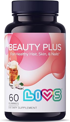 LIVS Beauty Plus - Gomitas para cabello, piel y uñas, gomitas de biotina para el crecimiento del cabello con vitamina A, C, E, B12, vitaminas