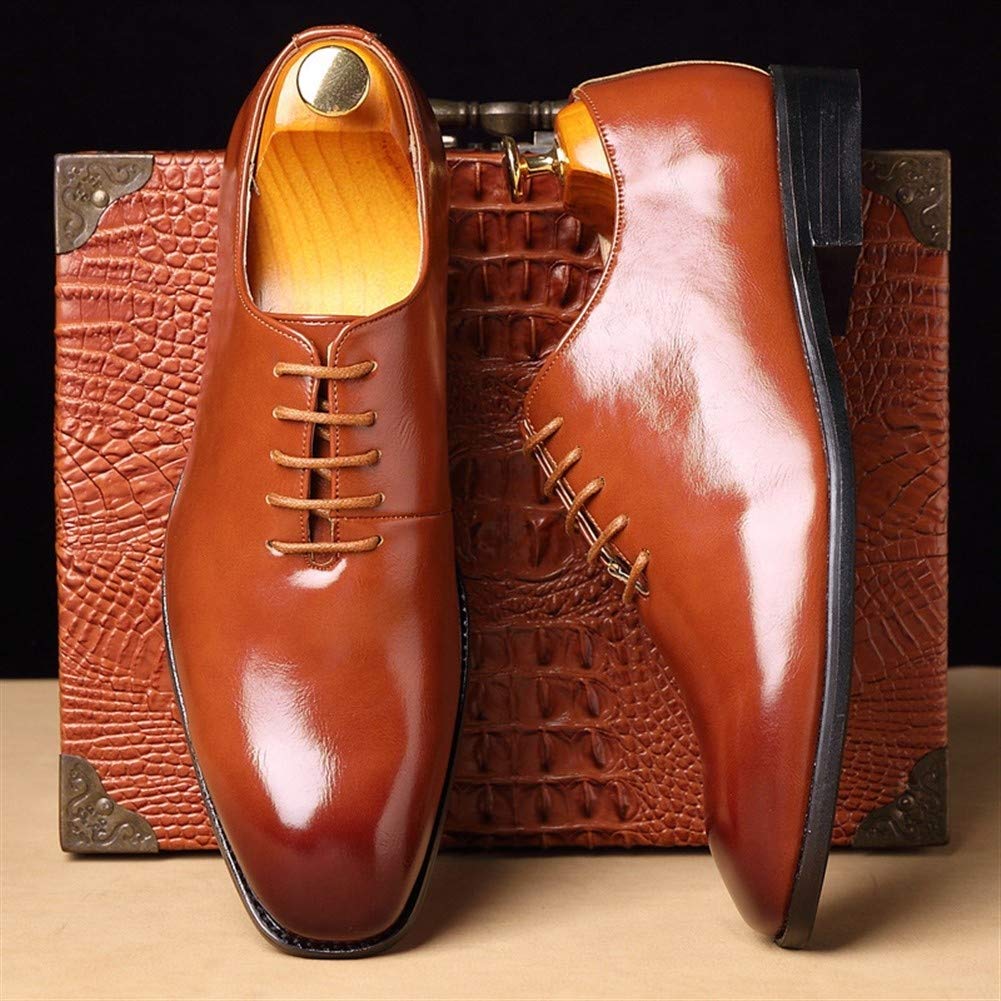 Chaussures Derby Homme En Cuir Verni - Bout Uni, Lacets, Semelle Caoutchouc, Talon Bloc, Pour Costume Ou Bureau