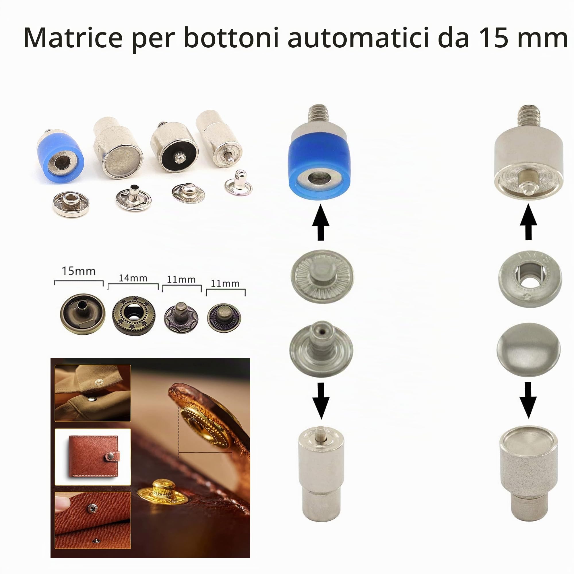 DIE-SET-10 - Set di macchine a pressione manuale con fustelle essenziali per bottoni a pressione, occhielli di tenuta, rivetti, bottoni automatici e punzonatrici