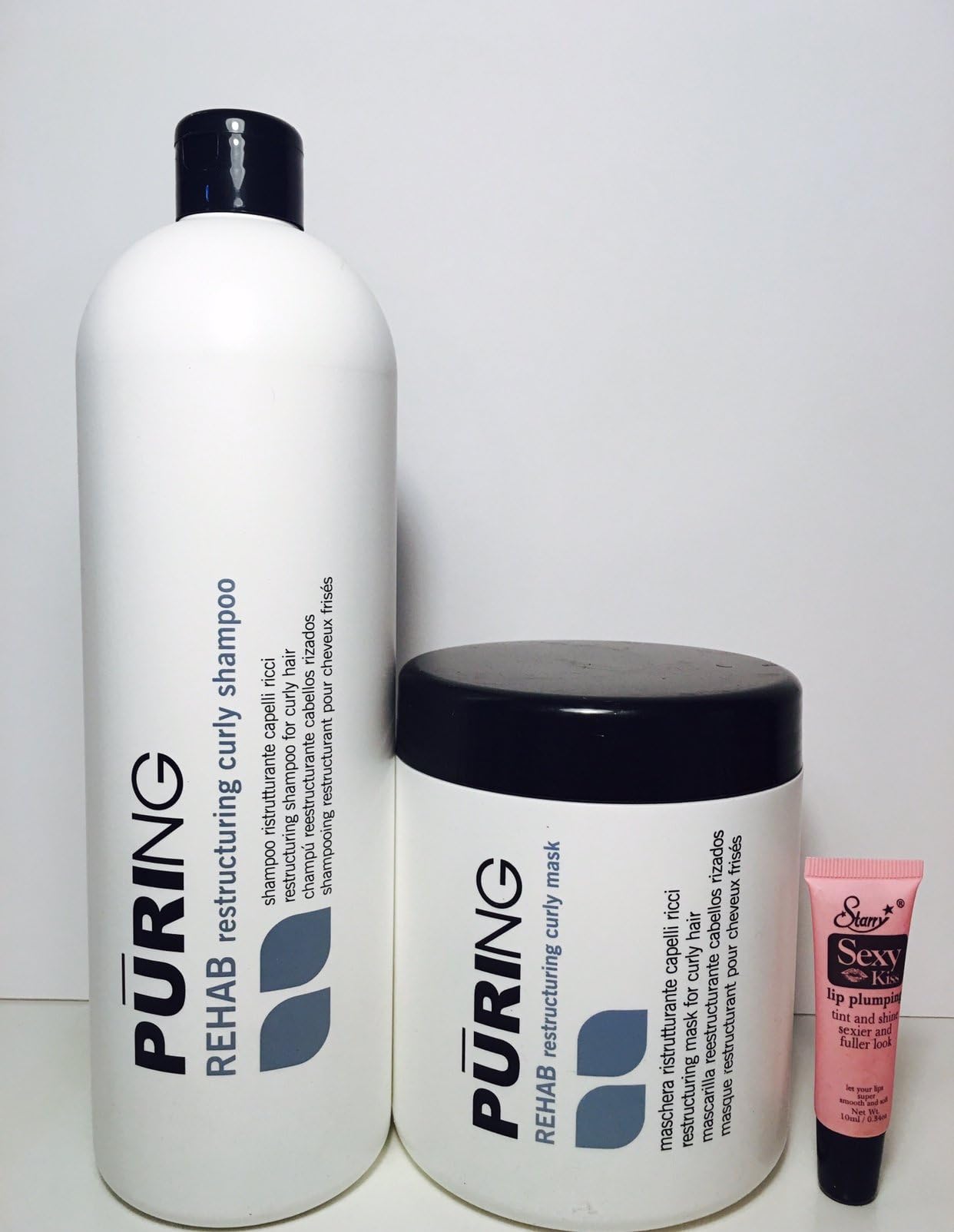 Maxima Mx Puring Rehab Restructuring Curly Shampoo & Mask Duo (Restructures Curly Hair) * *Free Starry Kiss Lip Plumping Gloss 10 Ml* (1000ml/33.8oz Duo)