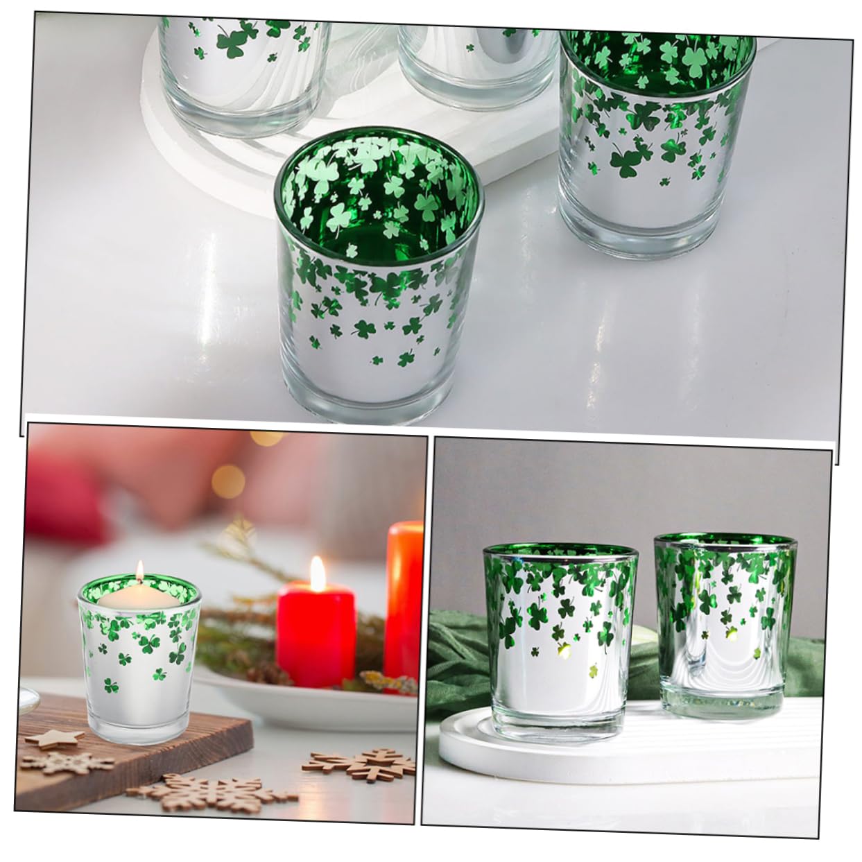 Mipcase 12pièces Bougeoirs Verre Vert Motif Décoration De Centre De Table pour Saint-Patrick Bougeoir pour Mariage Et
