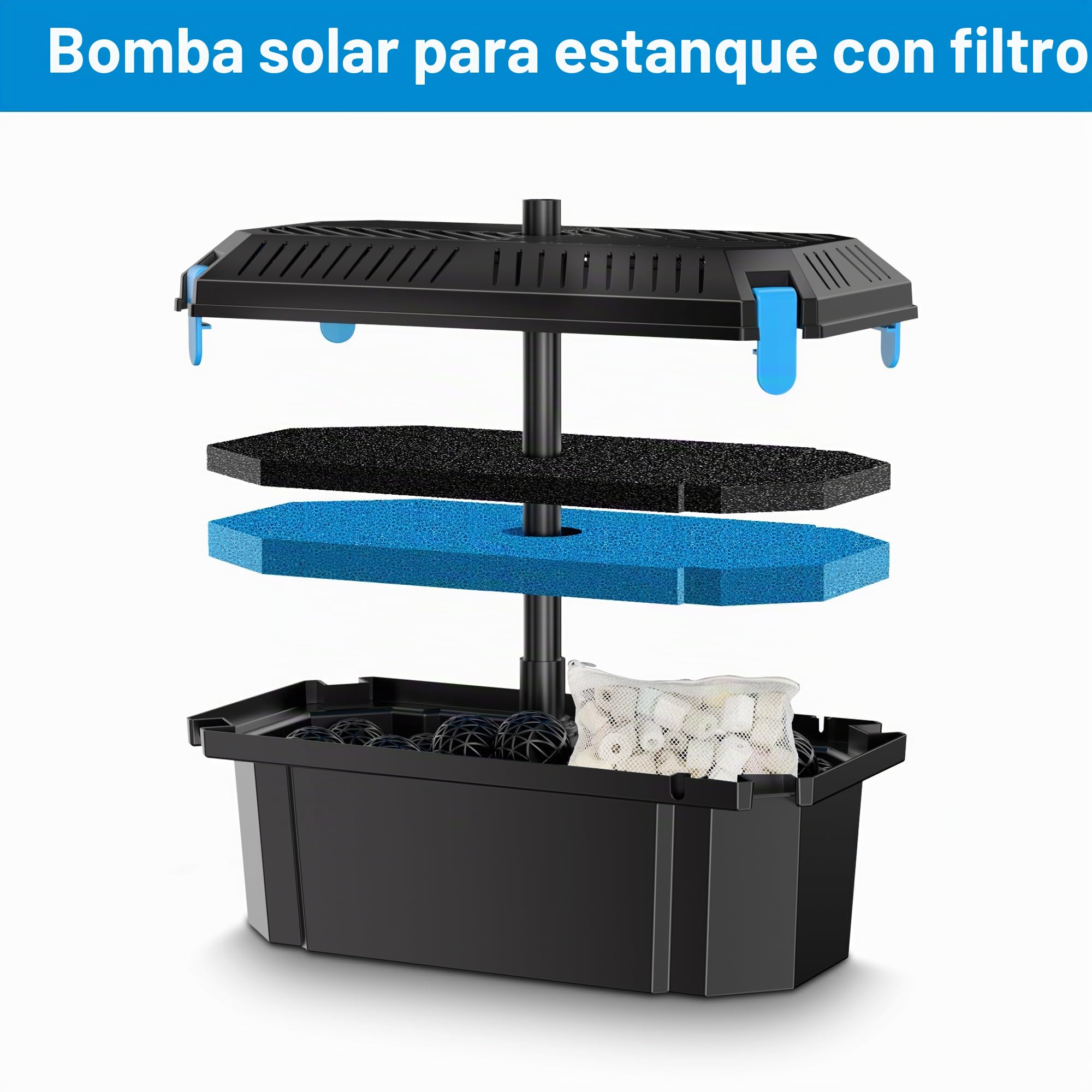Biling - Bomba solar para estanque (70 W, filtro de 2500 l/h, kit completo biológico para estanque de jardín, piscina, exterior, circulación de agua, agua limpia