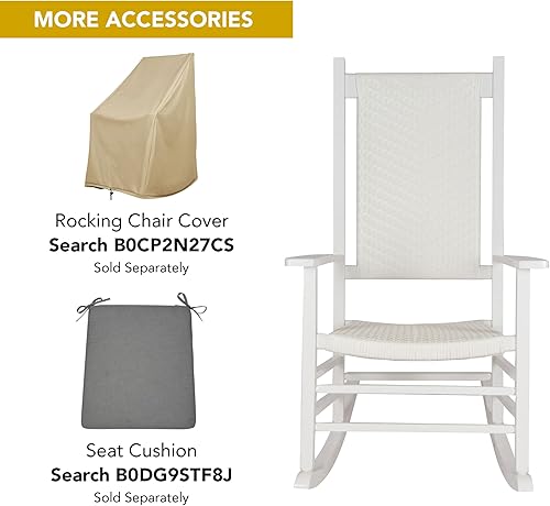 Miniatura 6 de Shine Company 4335WT Hampton - Mecedora de madera para patio al aire libre, color blanco