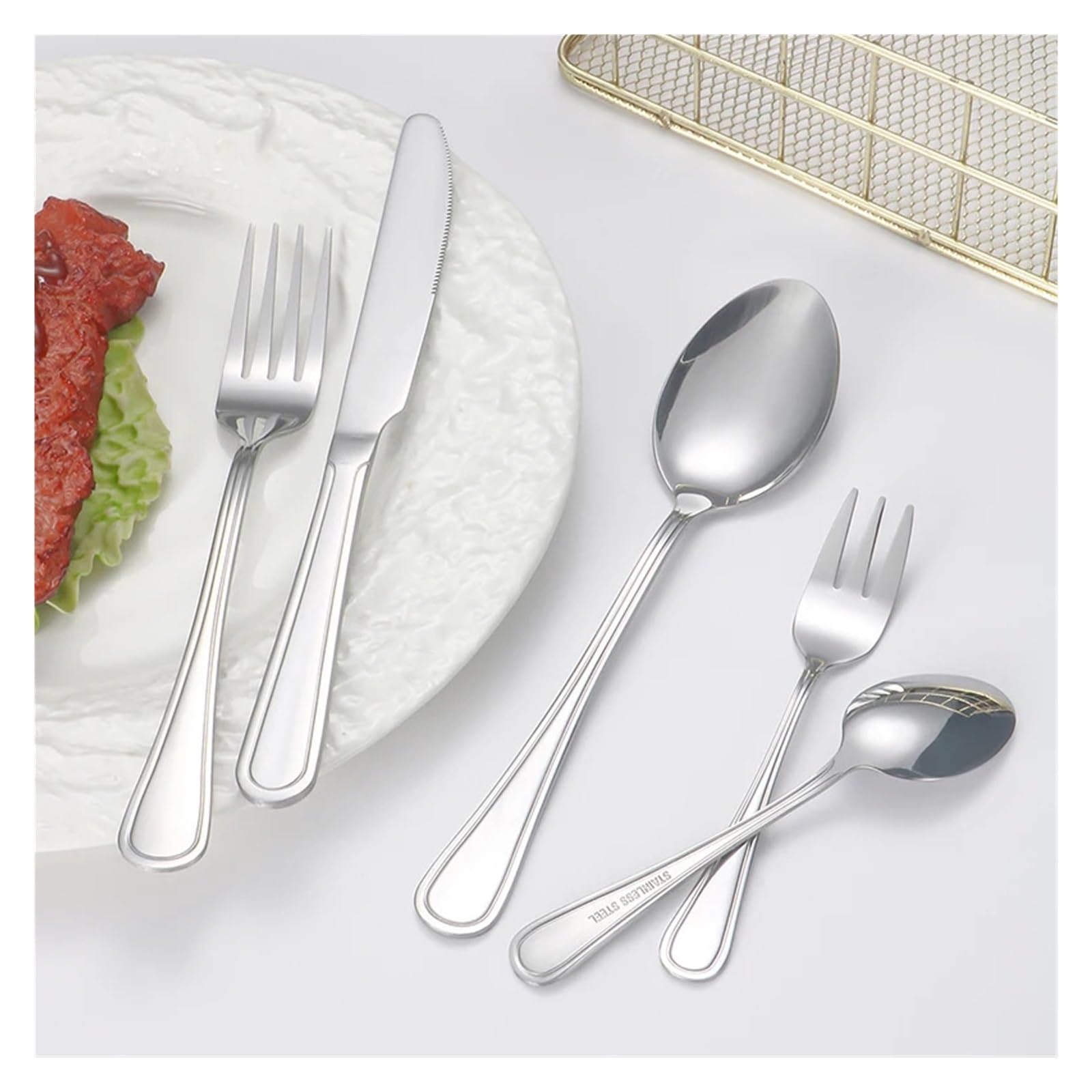 Juego de cubiertos acero inoxidable, tenedor y cuchara for postre, 6/30 Uds., adecuados for restaurantes hoteles(6pcs)