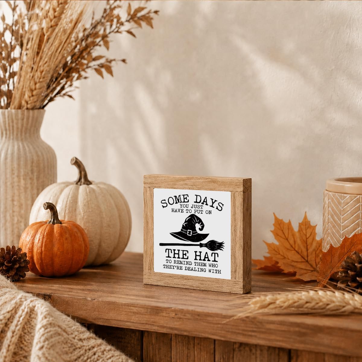 Funny Witch Hat Quote Wood Plaque Sign, Halloween Office Desk Decor image 5