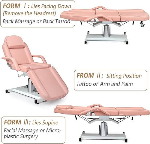 Miniatura 2 de OmySalon Mesa de masaje de cama facial hidráulica, silla de tatuaje multiusos de 3 secciones Cama esteticista, equipo de spa ajustable para salón de