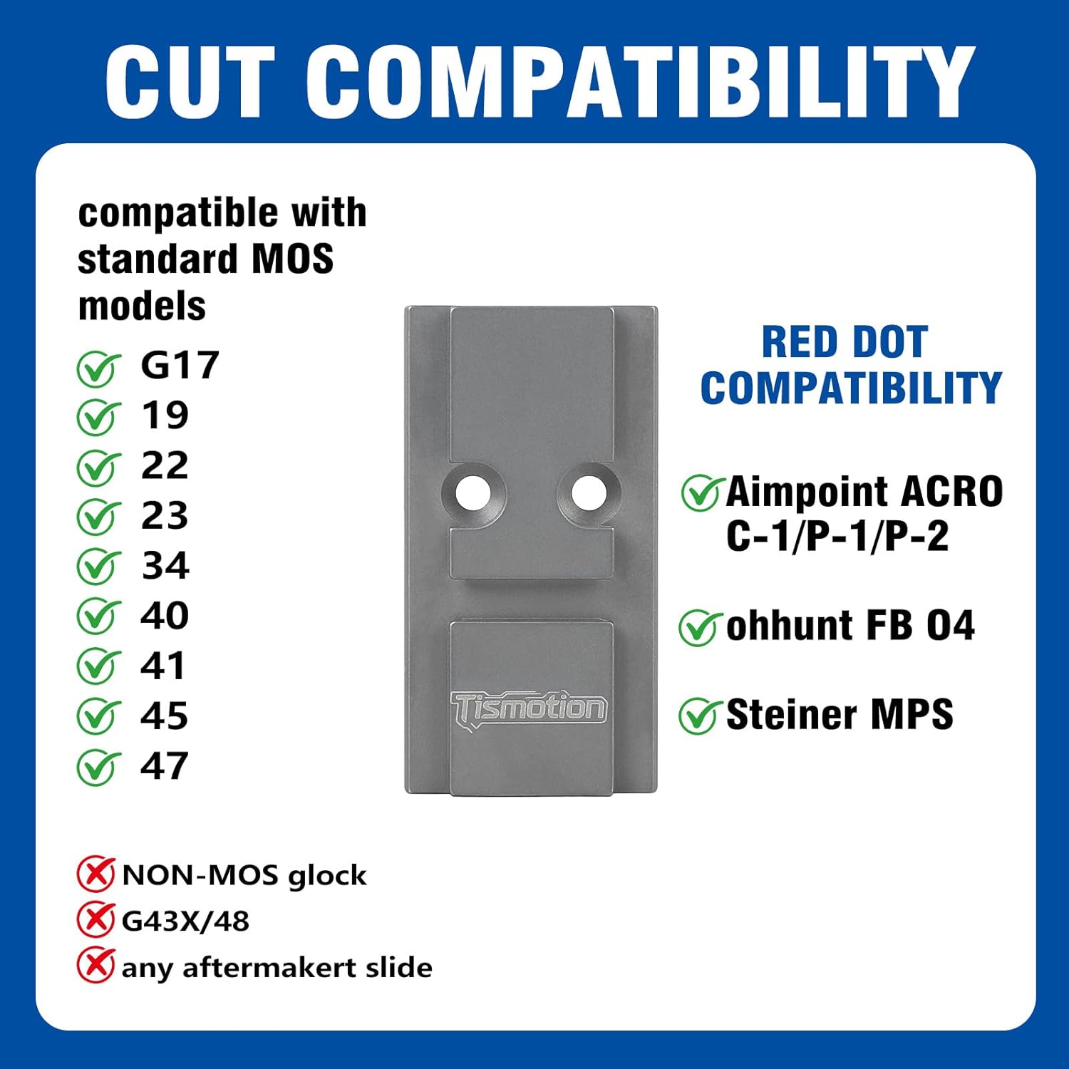 Adapter Plate for Glock 17 19 MOS Compatible with Aimpoint ACRO P-1/P-2/C-2, Ohhunt FB O4 (Titanium)