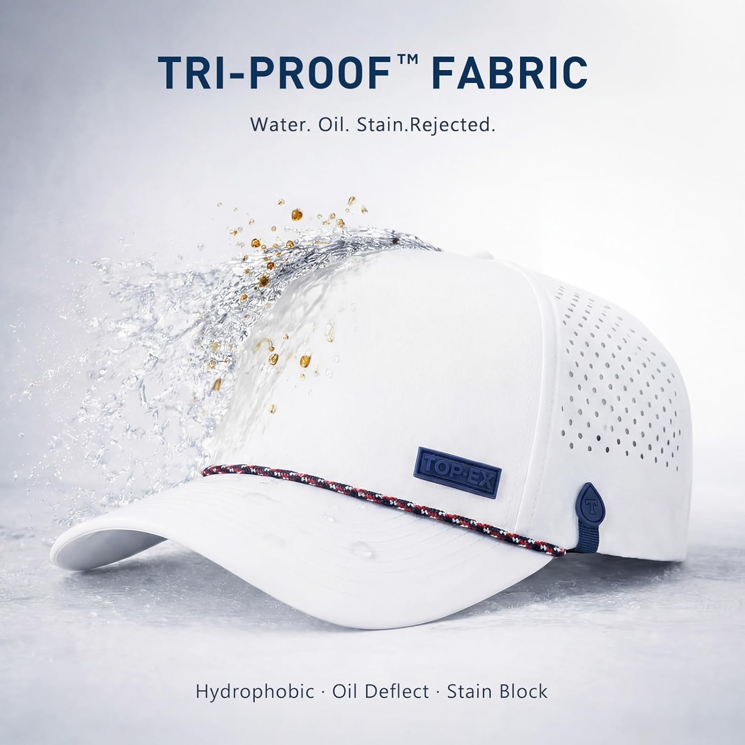 TOP-EX UVCoolix™ Performance Rope Hat Water-Resistant Beathable Baseball Cap Men Golf Workout Hat Snapback Laser Perforated
