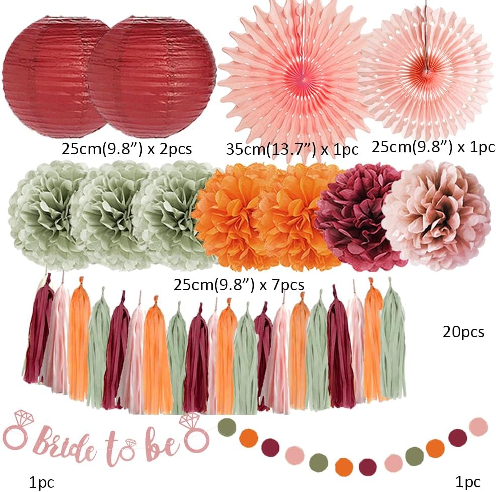 Fall Bridal Shower Decorations Sage Green Burgundy and Pink Bridal Shower Decorations Orange Bachelorette Party Dusty Rose Gold Bride to Be Banner Kit for Blush Pink Sage Green Burgundy Wedding Decor - Image 7