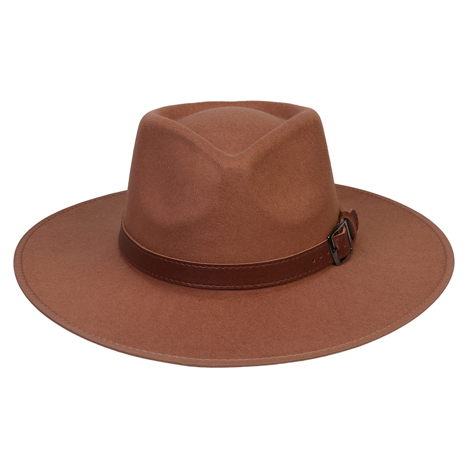 JK HomeWide Brim Fedora Hat - Wool Felt Panama Cap - One Size Unisex Women Men - Black Braided Leather Band